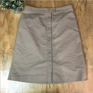 Gap 12 Khaki Tan Midi Skirt Front Snap  Button
